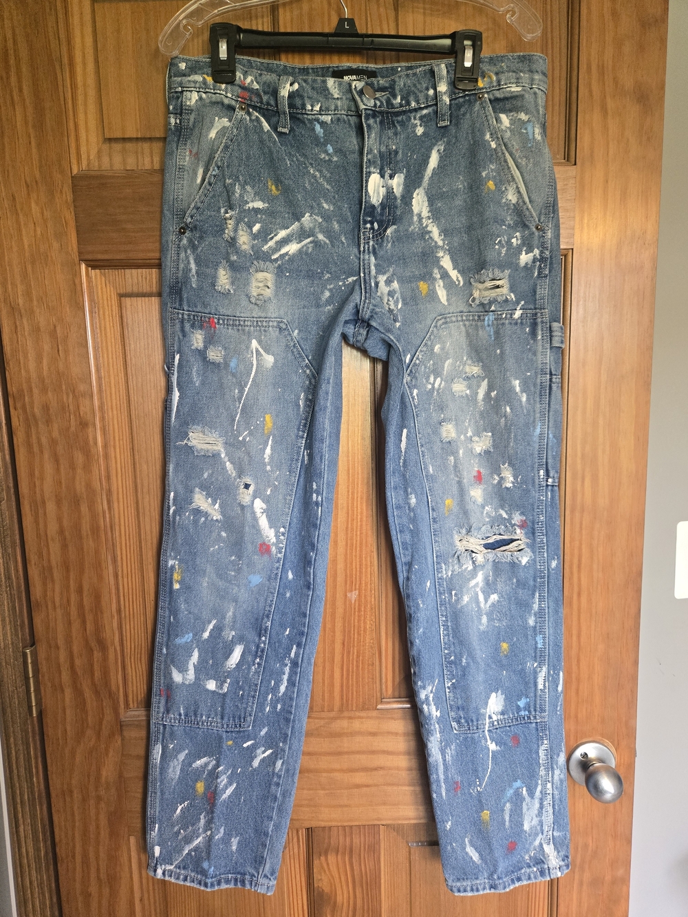 Men's NOVAMEN Distressed Painter-Detail Blue Jeans 34X31